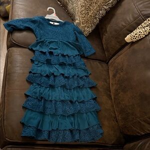 Dainty Jewells Teal Lace Ruffle Dress